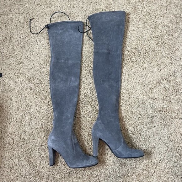 Stuart Weitzman Gray Suede Leather Highland Over The Knee Boots Size 8.5 - Picture 4 of 9